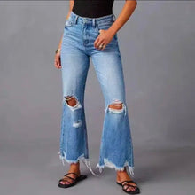 Load image into Gallery viewer, High Waist Distressed Wide Leg Denim Jeans š