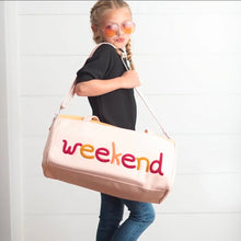Load image into Gallery viewer, KIDS PINK AND TAN FUZZY LETTER WEEKENDER TRAVEL BAG