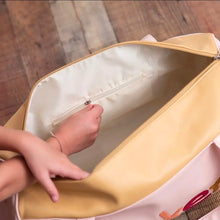 Load image into Gallery viewer, KIDS PINK AND TAN FUZZY LETTER WEEKENDER TRAVEL BAG