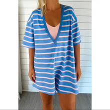 Load image into Gallery viewer, Preorder!! STRIPE V AND ROUND NECK LOOSE FIT ROMPER