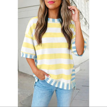 Load image into Gallery viewer, Preorder! STRIPE CONTRAST TRIM SHORT SLEEVE TOP