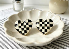 Load image into Gallery viewer, Black &amp; Ivory Checkered Heart Stud Earrings 🖤🤍
