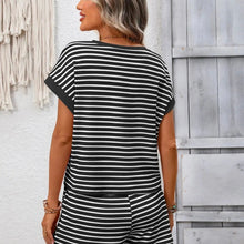 Load image into Gallery viewer, Striped Knit Lounge Set Short Sleeve Top and Shorts
