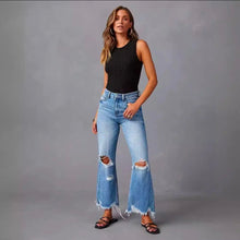 Load image into Gallery viewer, High Waist Distressed Wide Leg Denim Jeans 💙
