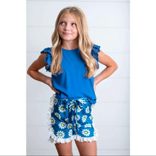 Load image into Gallery viewer, GIRLS BLUE LACE DAISY SPRING SUMMER RUFFLE SHORT SET
