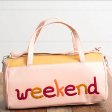 Load image into Gallery viewer, KIDS PINK AND TAN FUZZY LETTER WEEKENDER TRAVEL BAG
