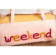 Load image into Gallery viewer, KIDS PINK AND TAN FUZZY LETTER WEEKENDER TRAVEL BAG
