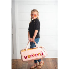 Load image into Gallery viewer, KIDS PINK AND TAN FUZZY LETTER WEEKENDER TRAVEL BAG
