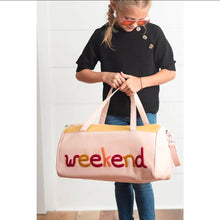 Load image into Gallery viewer, KIDS PINK AND TAN FUZZY LETTER WEEKENDER TRAVEL BAG
