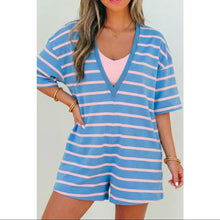 Load image into Gallery viewer, Preorder!! STRIPE V AND ROUND NECK LOOSE FIT ROMPER
