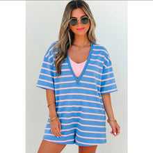 Load image into Gallery viewer, Preorder!! STRIPE V AND ROUND NECK LOOSE FIT ROMPER

