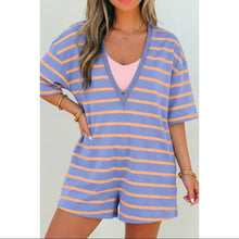 Load image into Gallery viewer, Preorder!! STRIPE V AND ROUND NECK LOOSE FIT ROMPER
