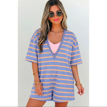 Load image into Gallery viewer, Preorder!! STRIPE V AND ROUND NECK LOOSE FIT ROMPER
