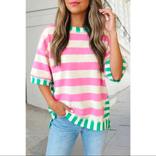 Load image into Gallery viewer, Preorder! STRIPE CONTRAST TRIM SHORT SLEEVE TOP
