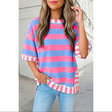 Load image into Gallery viewer, Preorder! STRIPE CONTRAST TRIM SHORT SLEEVE TOP
