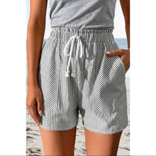 Load image into Gallery viewer, PREORDER!!! STRIPE LACE UP ELASTIC WAIST POCKET SHORTS
