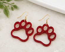 Load image into Gallery viewer, 🐾 Red Glitter Paw Print Earrings 🐾
